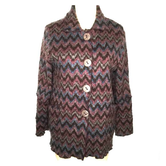 Aztec fuzzy long sleeve sweater FOCUS Wool blend Medium BOHO Tribal Western VTG - Picture 1 of 8